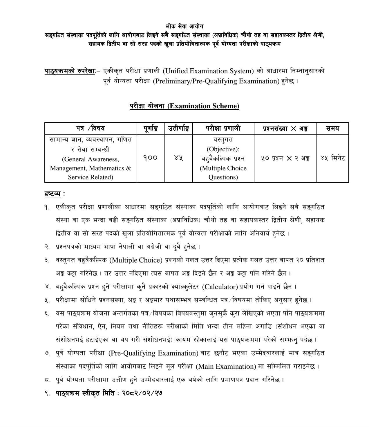 Pre-qualifying Exam Syllabus for Organized Institutions PDF Download